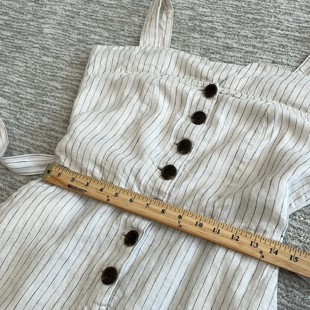 Mango 100% Linen Sleeveless Striped Button Front Wide Leg Jumpsuit Size Large